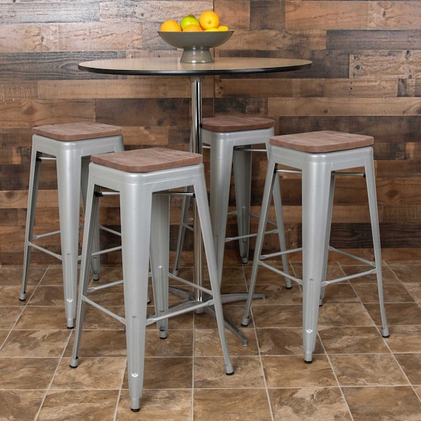 Flash Furniture 30" High Metal Indoor Bar Stool, Silver, PK4 4-ET-31320W-30-SV-R-GG - main
